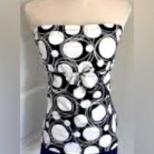 Heat Strapless Swim Top LG Black/White Metallic Circles Costal Stretch Beach